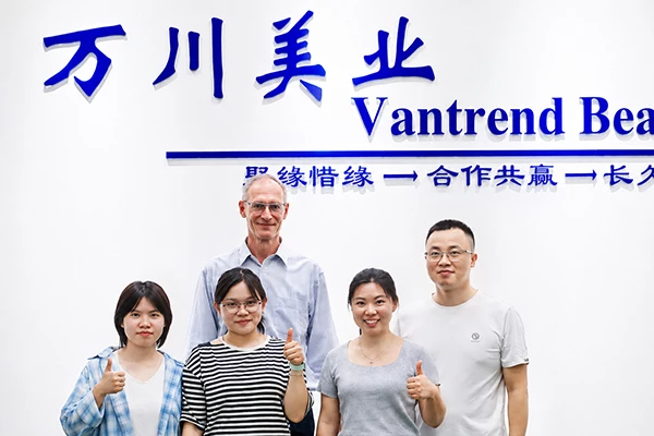 Vantrend Beauty team discussing nail beauty products with visiting customers