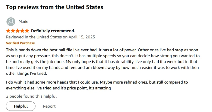 Verified customer review recommending the VC-16A nail drill